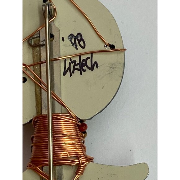 Vintage Rare Liztech 1998 Signed Akuaba Inspired Copper & Black Beaded Brooch Wi - Picture 7 of 9